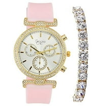 Stand Out Get Noticed! Big Face Ladies Bejeweled Rubber Iced Out Colorful Watch with Genuine Rhinestone Diamond Accents - Touch of Female Celebrity Glamour - ST10385T Pink Tennis
