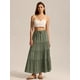 thumbnail image 4 of Faldas Largas Escalonadas para Mujer, Plisadas, en Forma de A, con Cintura Elástica Ajustable y Cordón Ajustable, Falda Larga . Verde L, 4 of 10
