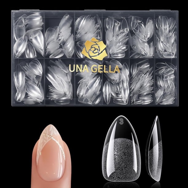Puntas de gel para uñas UNA GELLA, cortas, con forma de almendra, 600 unidades, con caja