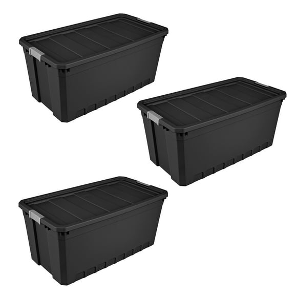 Sterilite 50 Gal Rugged Industrial Stackable Storage Tote with Lid, 3 Pack