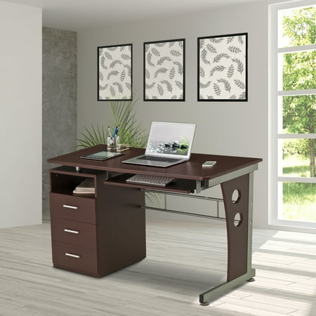 Keyboard Drawer Computer Furniture - Techni Mobili Computer Desk with Keyboard Tray and Drawers, Chocolate