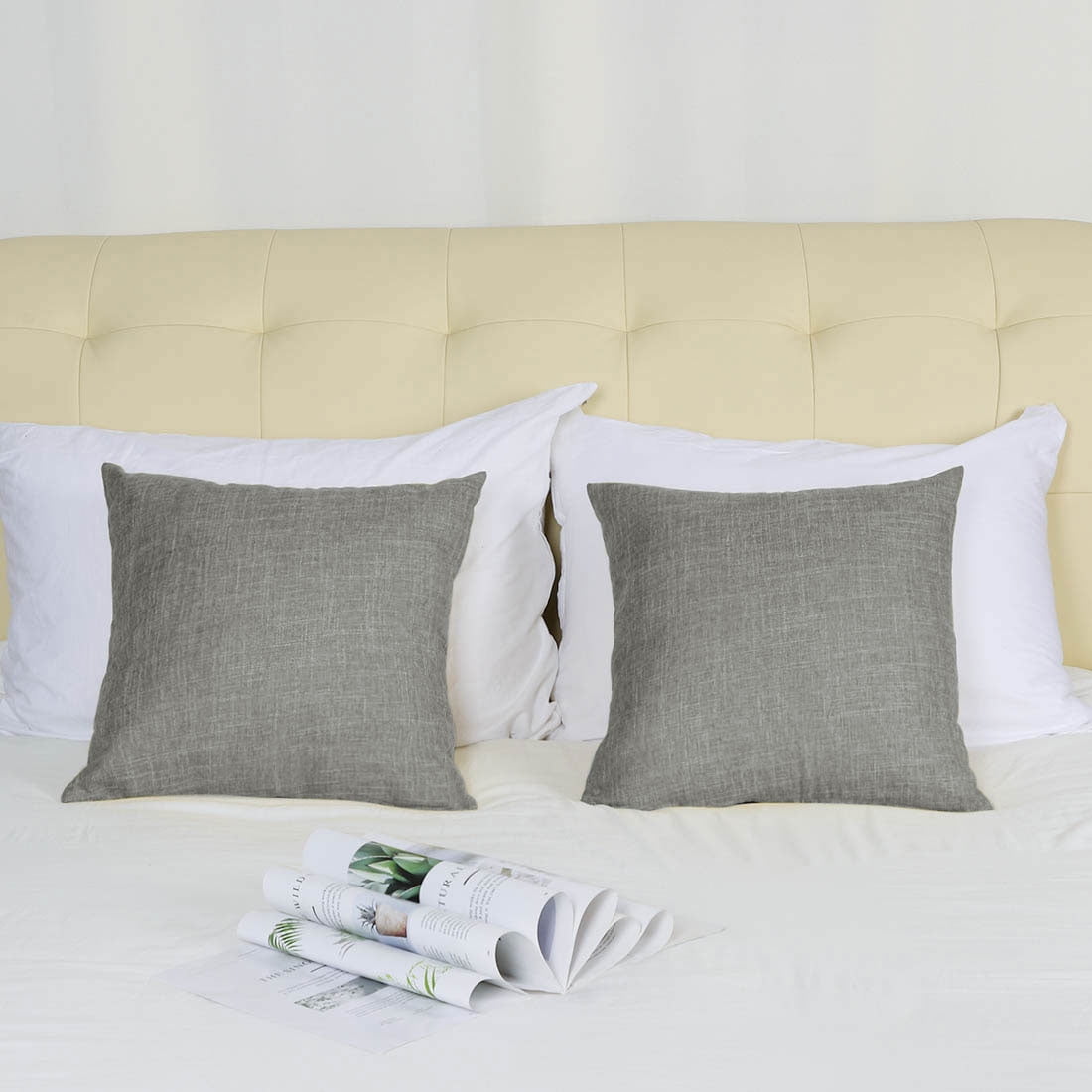 Unique Bargains 2 Pack Cotton Linen Throw Pillow Covers 18" x 18" Gray