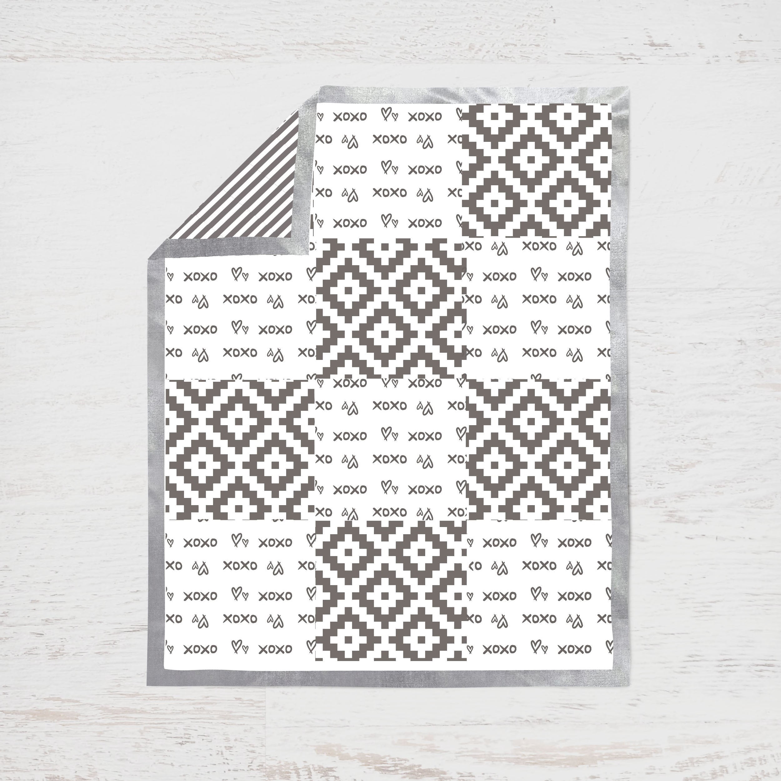 Bacati - Love Aztec 4-Piece Crib Bedding Set with Diaper Stacker - Grey/Silver Unisex