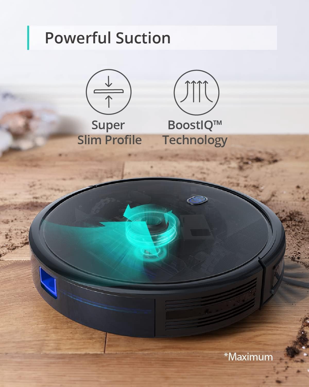 eufy RoboVac 11S MAX, Robot Vacuum Cleaner, Super-Thin, Powerful Suction, Quiet, Self-Charging Robotic Vacuum Cleaner, Cleans Hard Floors to Medium-Pile Carpets, Black