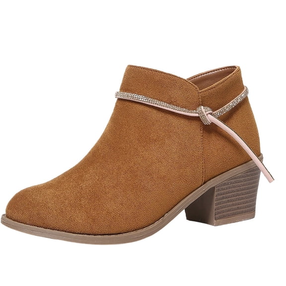 Miqool Women's Ankle Boots Stacked Low Block Chunky Heel Round Toe Fashion Short Boots Comfortable Western Dress Booties Shoes
