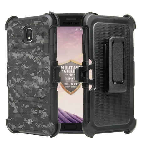 Digital Camera Belt Clip - Beyond Cell Rugged Dual Layer Armor Kickstand Case with 360 Degree Rotatable Swivel Belt Clip Holster and Atom Cloth Samsung Galaxy J7 2018 (J7 V 2nd Gen, Refine, Star, Aero) - Digital Pixel Camo