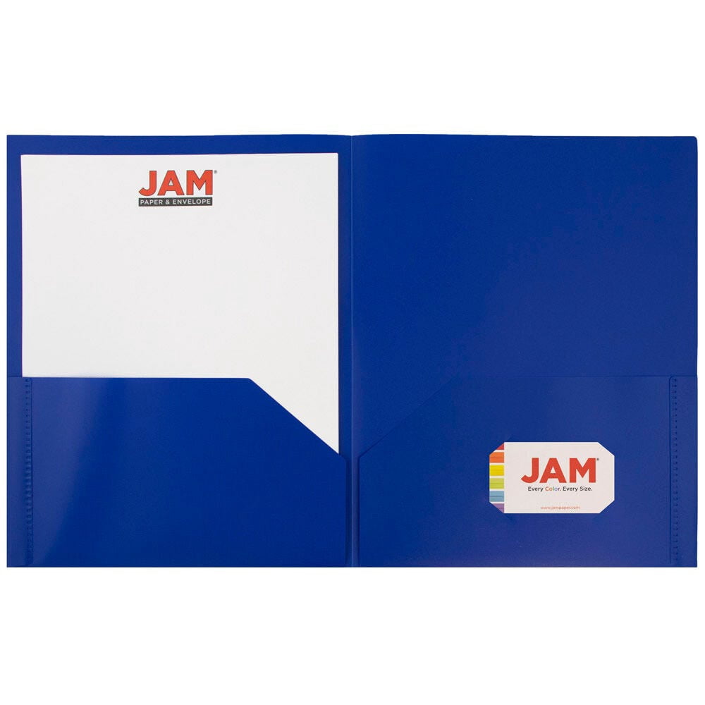 JAM Paper Plastic 2 Pocket POP Folders, School Folders, Blue, Bulk 144/Box