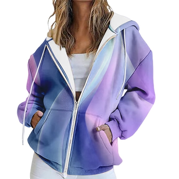 Bovemsi Sweatshirt for Women Zip Activewear Jacket Coat Printed Fall Outwear With Pockets Zip Up Hoodie