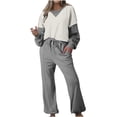thumbnail image 1 of Posijego Ensemble de Survêtement pour Femmes 2 Pcs à Blocs de Couleur Col Rond Chandail Chandails en Molleton Pantalons Tenues de Détente, 1 of 7