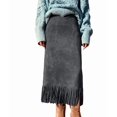 thumbnail image 2 of Suede Skirts for Women Fall Winter Midi Pencil Skirt with Tassel Dark Gray XL, 2 of 7
