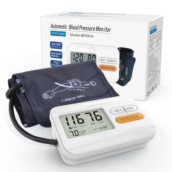 BP391A Automatic Upper Arm Blood Pressure Monitor, 22-32 cm Cuff, 2 Users, 240 Memories, Voice Broadcast, Large LCD