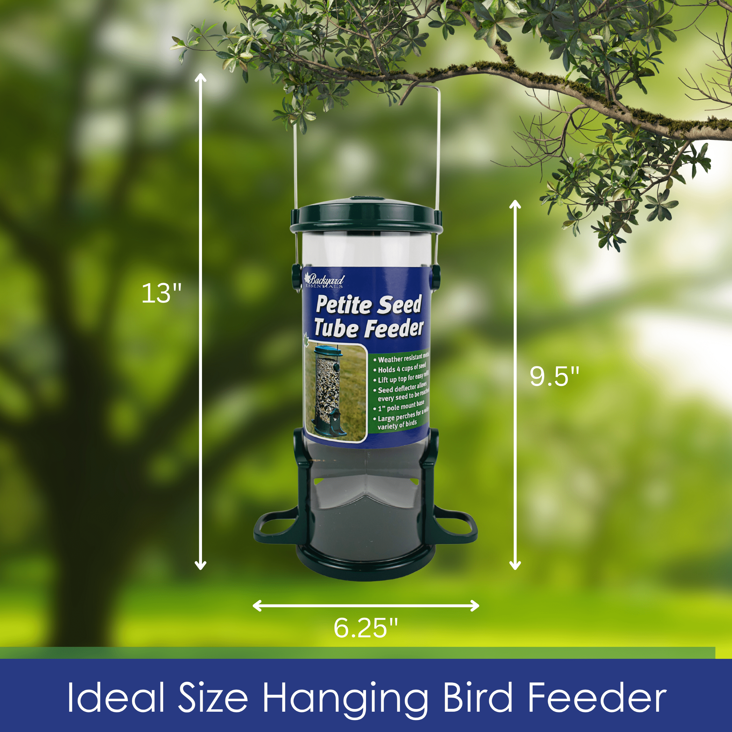 Backyards Essentials Tube Bird Feeder Petite Green Metal Finch Feeder, 4 Cup Capacity