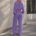 thumbnail image 6 of KTFgvq Sweatsuits Women 2 Piece Outfit, Cropped Crew Neck Long Sleeve Top, Matching Wide Leg Pants with Elastic Waist, Casual Fall Set, S, 6 of 6