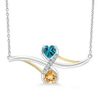 Gem Stone King 1.07 Ct London Blue Topaz Yellow Citrine 925 Silver and 10K Yellow Gold Lab Grown Diamond Pendant