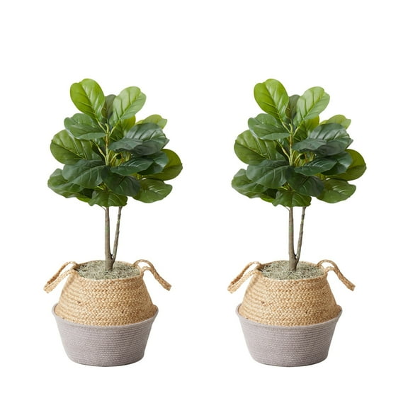 Nearly Natural Artificial Fiddle Leaf Fig Tree with Handmade Cotton & Jute Planter - Set of 2