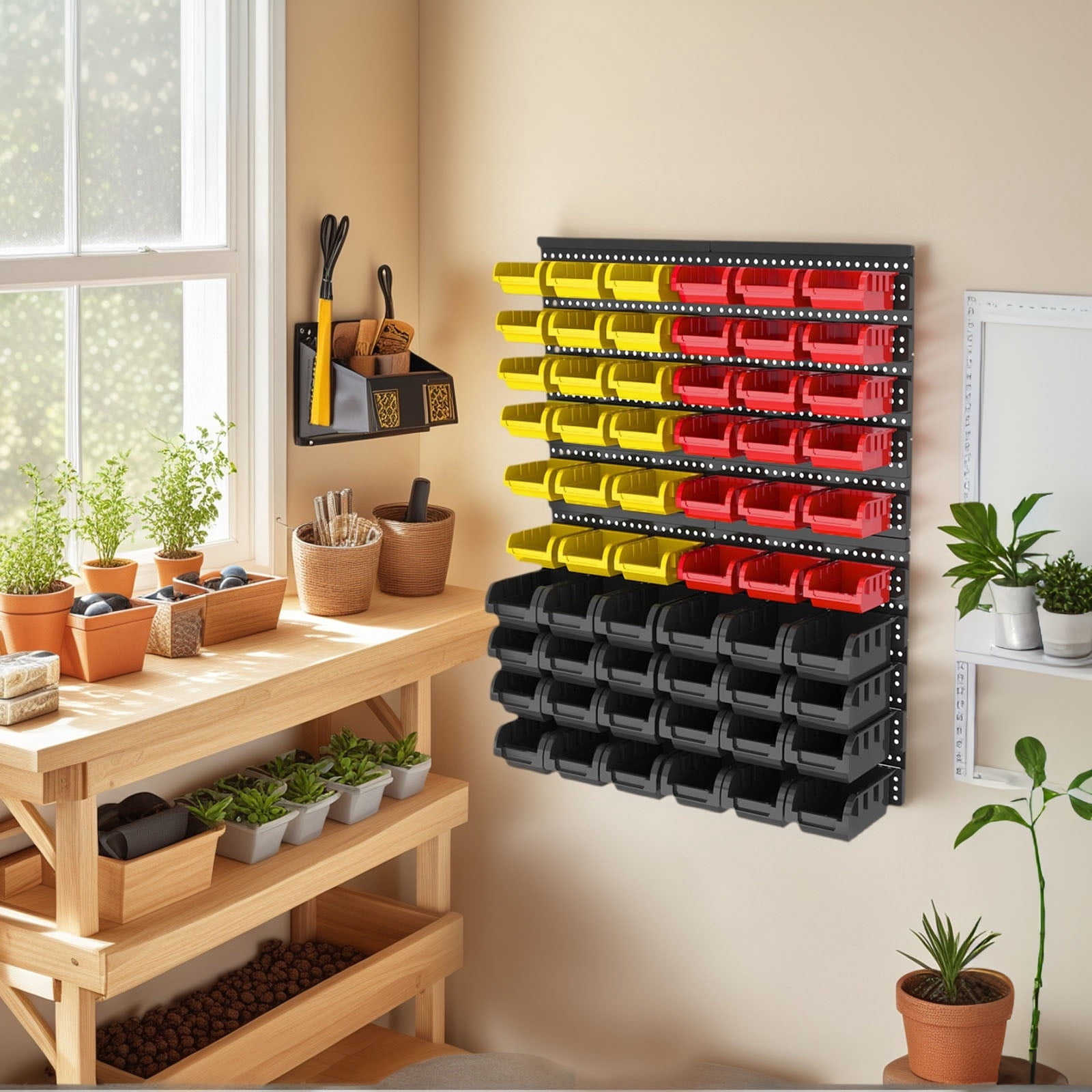 60-Bin Wall-Mounted Storage Bins - Heavy-Duty Garage Tool Organizer for Screws, Nuts, Bolts, Nails, Beads, and Small Hardware Parts