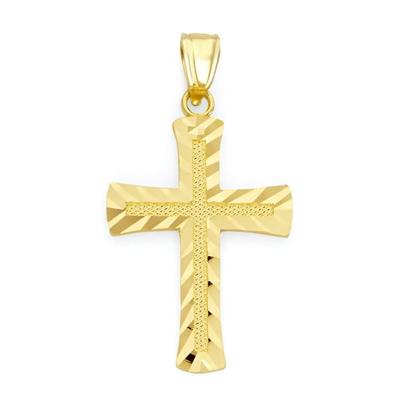 Golden Fire Solid 10k Gold Cross Pendant - Religious Jewelry Gifts for Women