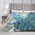 thumbnail image 4 of Peacock and Vintage Botanical Flannel Fleece Blanket Ultra Soft Cozy Warm Throw Lightweight Blanket Microfleece Blanket for Home (Peacock and Vintage Botanical, 60" x50"), 4 of 5