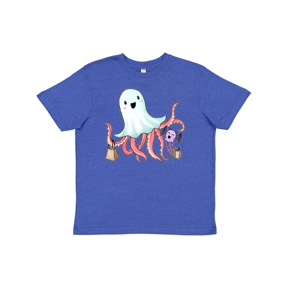 Inktastic Cute Ghost Octopus Trick or Treating with Bat Youth T-Shirt