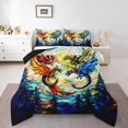 thumbnail image 2 of Western Dragon Men Comforter Set Queen Size,Flying Dragon Wing Pine Trees Rustic Bedding Set,Boys Girls Room Decor,Geometric Patchwork Abstract Down Comforter,Blue Trippy Duvet Insert,2 Pillowcases, 2 of 7