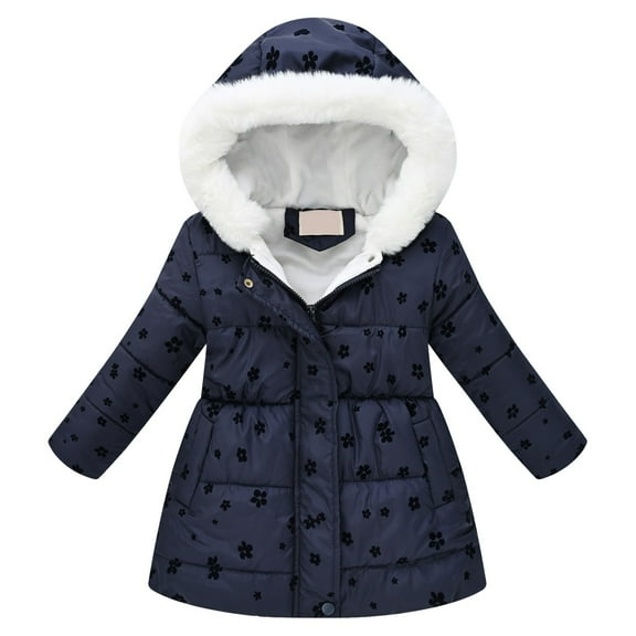 Povozer Girls Winter Long Puffer Coat Thick Padded Soft Fleece Jacket with Hood(Black,7-8Y)