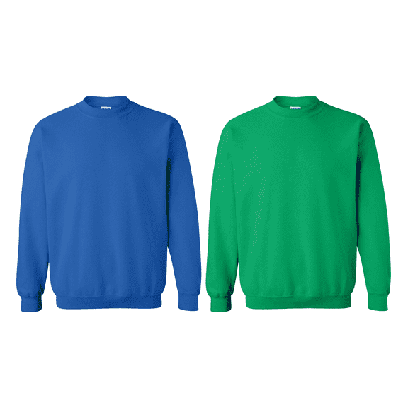 Gildan Men’s Crewneck Fleece Sweatshirt, Heavy Blend Long Sleeve, Irish Green and Royal, 2-Pack, S