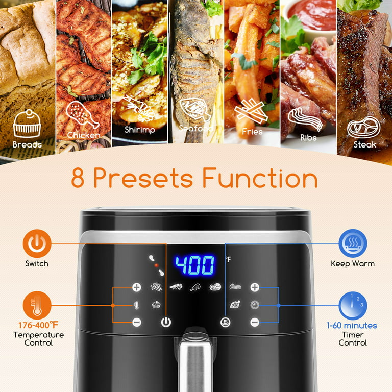 12-in-1 Smart WiFi Air Fryer 7.4 QT, Aigostar Digital XL Large Airfryer  with Recipe Book, LED Touchscreen, Keep Warm & Preheat& Shake Remind,  Adjustable Temperature+Timer, WiFi APP Control, Black 