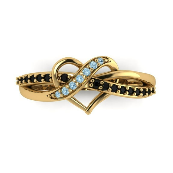 Solitaire with Accents Engagement Ring for Women - 0.22ct Simulated Blue Diamond in 18K Yellow Gold Promise Ring