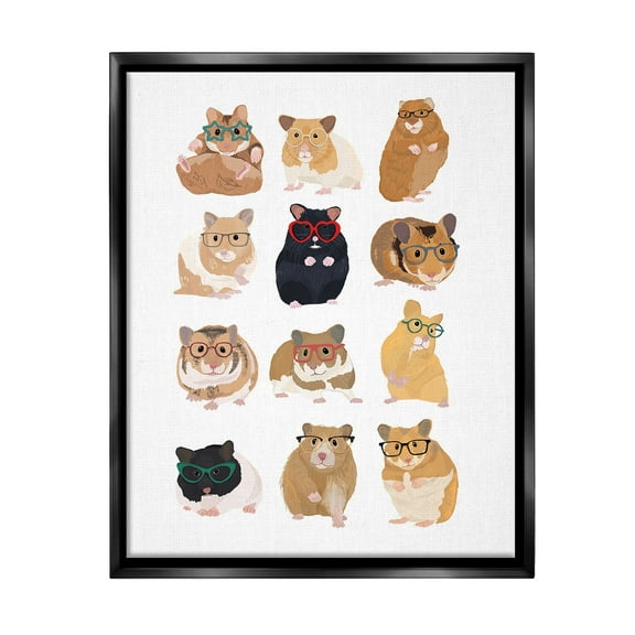 Stupell Industries Hipster Hamsters in Glasses Animals & Insects Painting Black Floater Framed Canvas Art Print Wall Art, 17 x 21