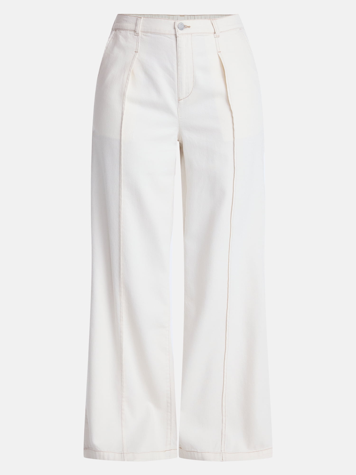 Time and Tru Women's High Rise Drapey Pleated Wide Leg Jeans, 30" Inseam, Sizes XS-XXXL