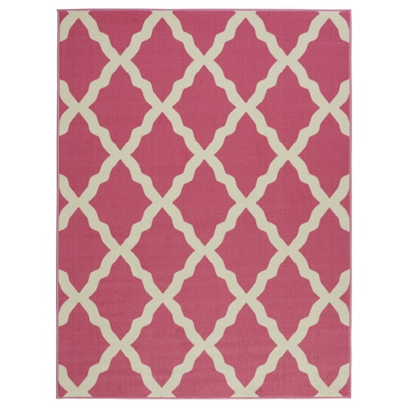Ottomanson Non-Slip Area Rug for Living Room 3'3" x 5' Durable Low Profile Carpet, Hot Pink Trellis