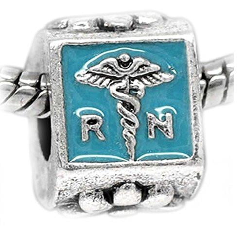 Enamel RN (Registered Nurse) Caduceus Charm European Bead Compatible for Most European Snake Chain Bracelet
