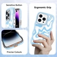 thumbnail image 4 of for iPhone 14 Pro Max Case for Women Girls, Cute Curly Wave Frame Shape Design, Solid Color Lines Water Pattern for Women, Shock-Absorbing and Fall-Resistant for iPhone 14 Pro Max 6.7"-Blue, 4 of 13