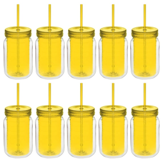 Acrylic Tumblers with Straw 18 oz. Set of 10, Bulk Pack - Perfect for Smoothies, Iced Coffee, Soda, Other Beverages - Yellow