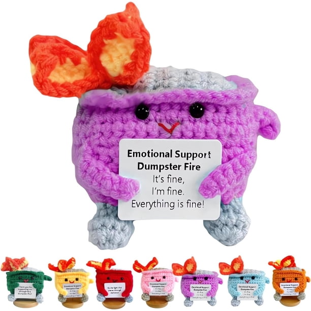 Muñeco de crochet inspirador hecho a mano con forma de basurero de apoyo emocional 2024, adorable muñeco de crochet con forma de basurero de apoyo emocional con tarjeta de aliento, regalo para mujeres