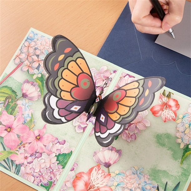 WREESH Carte de voeux papillon 3D créative carte-cadeau d'anniversaire en  papier sculpté à la main pour enfants