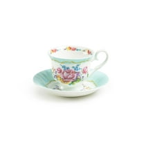Grace Teaware Marie Rose Mint Green 6oz Bone China Tea Cup and Saucer