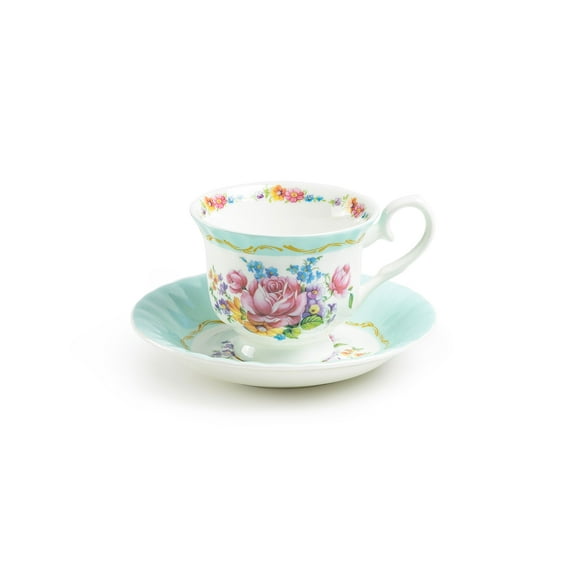 Grace Teaware Marie Rose Mint Green 6oz Bone China Tea Cup and Saucer