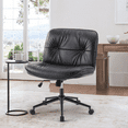 thumbnail image 3 of Glavbiku Cross Legged Office Chair, Armless Swivel Accent Chair with Wheels for Home Office,Black, 3 of 12