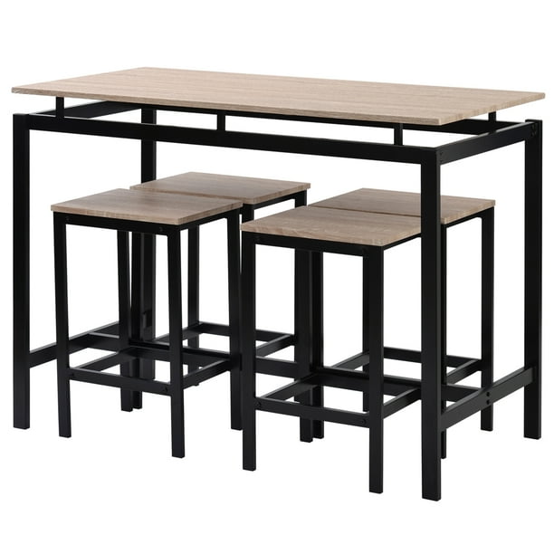 5 Pcs Dining Table Set Counter Height Wooden Small Pub And Chairs 5 Pcs Dining Table Set Counter Height, Small Pub Table And Chair Set