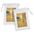 thumbnail image 1 of Forest Fabric Pouch Set of 2, Colorful Foliage in the Autumn Park Evening View Natural Inspired Picture Print, Small Drawstring Bag for Toiletries Masks and Favors, 9" x 6", Yellow Green, by Ambesonne, 1 of 2