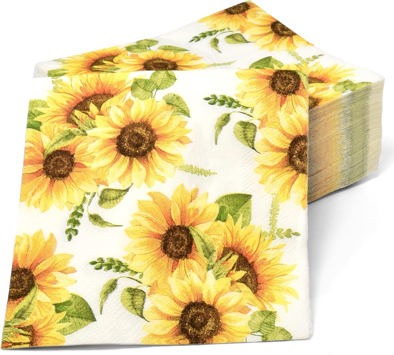 Gift Boutique 100 Floral Sunflower Cocktail Beverage Napkins Disposable Paper Spring Yellow Sunflowers Dessert Napkin for Spring Flower Wedding Holiday Bridal & Baby Shower Tableware Party Supplies