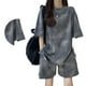 thumbnail image 4 of Conjunto de ropa deportiva para mujer Nikou elegante camiseta de manga corta pantalones cortos hasta la rodilla gris L, 4 of 15