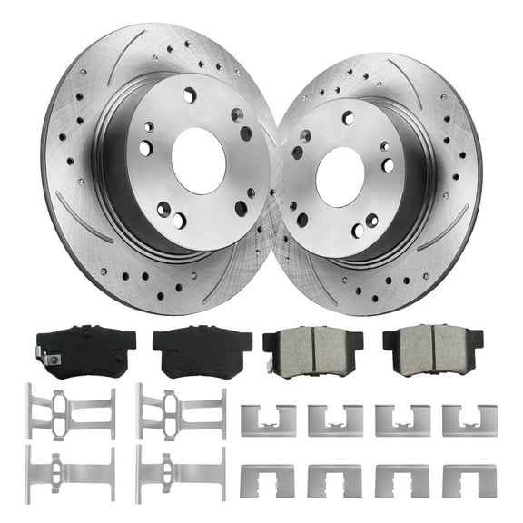 Aurogenix Rear Brake Pads And Rotors Kit Fit for 2003-2007 Honda Accord, 2004-2008 Acura TSX, 31315 D537-7418A Drilled And Slotted Rotors, 259.7mm(10.2in)