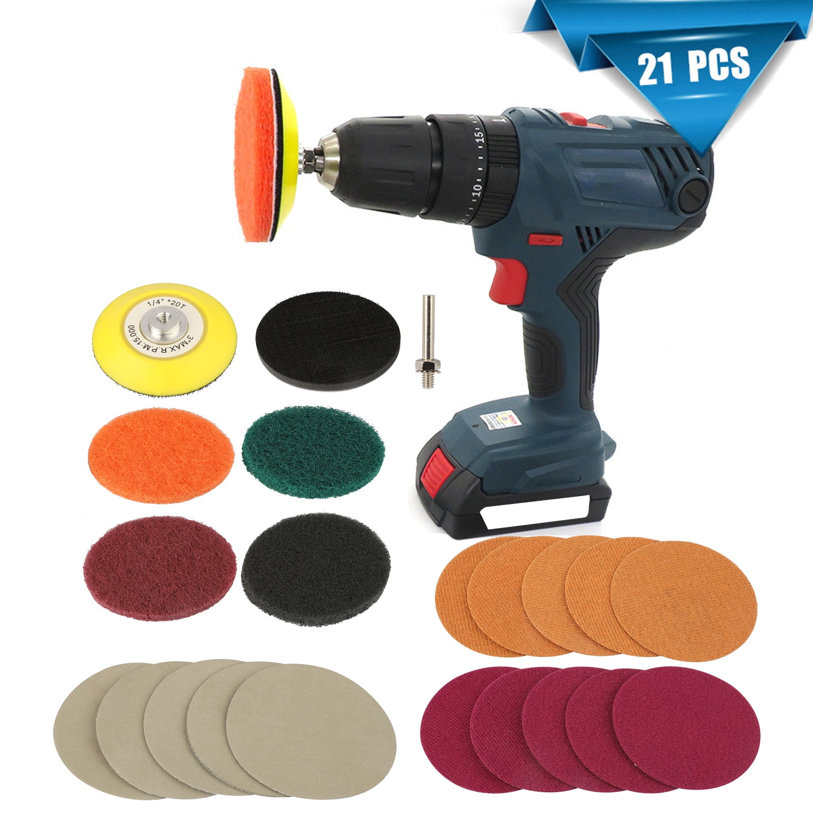 21pcs Car Lights DIY Polishing Kit, TSV 3inch Car Headlight Restoration Kit, Sanding Backing Pad, Mop, Drill Adapter, Sponge Buffer Pad