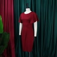 thumbnail image 5 of AURA Womens Midi Pencil Dress High Waist Ruffle Short Sleeve Round Neck Solid Color S XXXL, 5 of 8