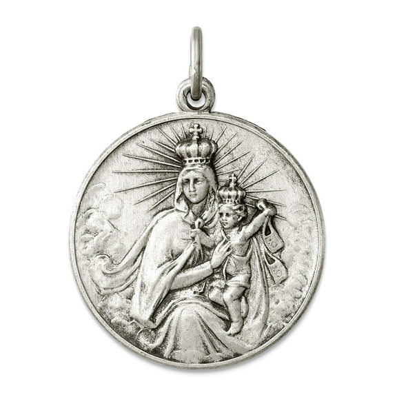 925 Sterling Silver Solid Oxidized Not engraveable Antiqued Our Lady of the Holy Scapular Pendant Necklace 24x24mm Wide