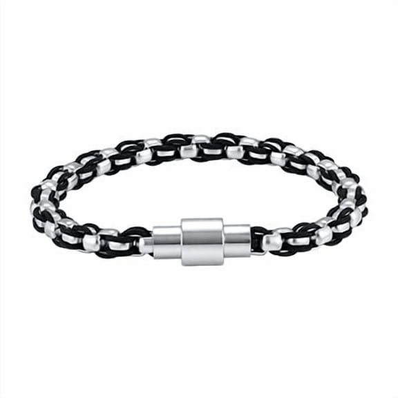 VNOX Stainless Steel Bracelet for Men, Silver Black Nylon Wrap Chain with Magnetic Clasp Gift