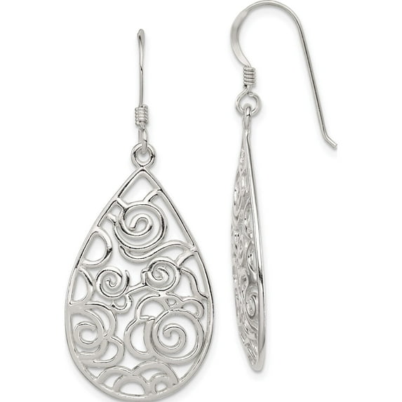 Sterling Silver Polished Filigree Dangle Earrings (47 X 19) Made In India qe9097