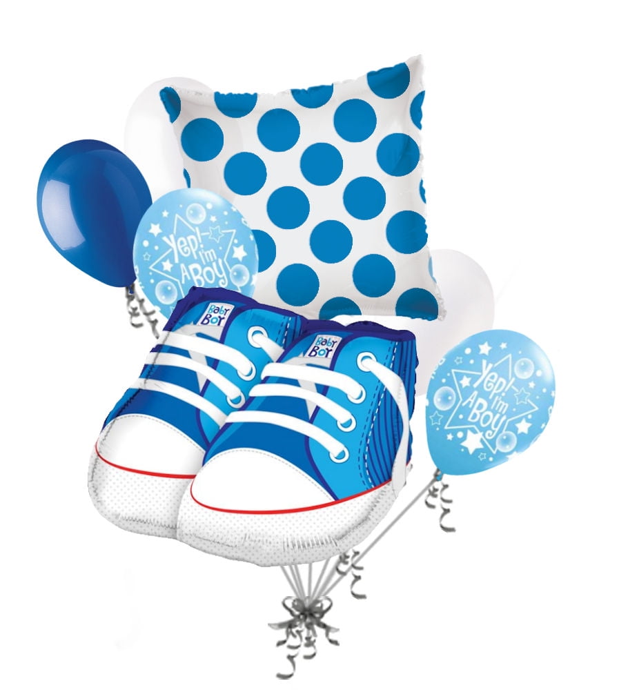 7 pc Baby Boy Shoes Balloon Bouquet Party Decoration Baby Shower Booties Blue